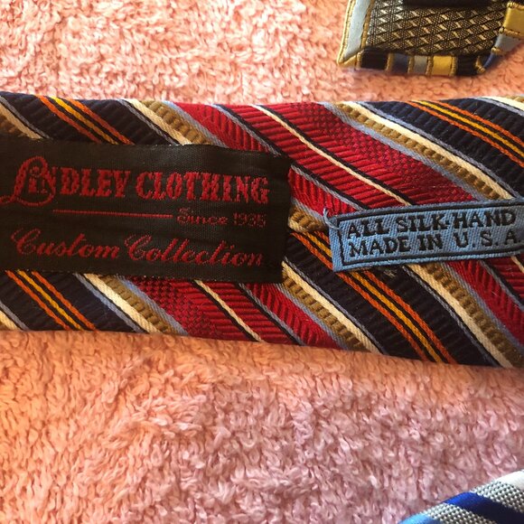JZ RICHARDS Boulder Silk Necktie Red Blue Stripe Hand Made USA Lindley Clothing - Picture 6 of 7